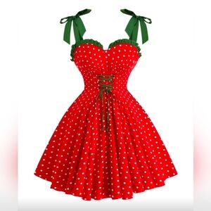 Sweetra Plus Size Red Polka Dot Lace-Up Cami Dress | 2XL (16) | NWOT